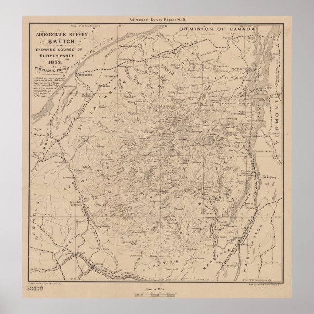 Vintage Map of The Adirondack Mountains (1874) Poster (Front)