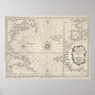 Vintage Map of The Atlantic Ocean (1746) Poster