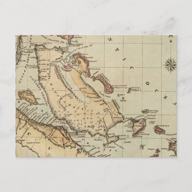 Vintage Map of The Bahamas (1823) Postcard (Front)