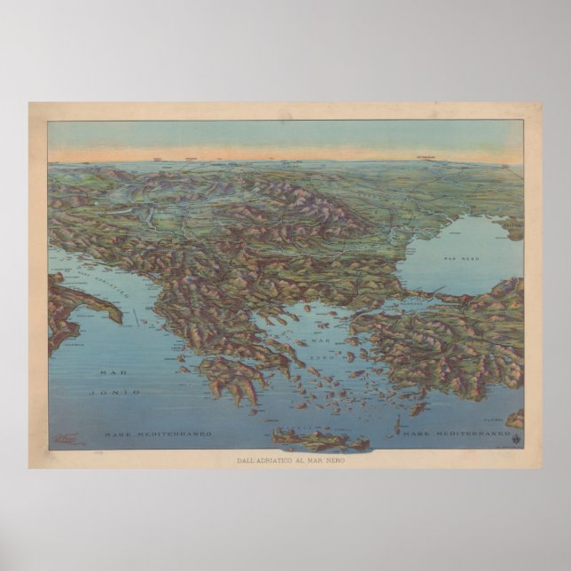 Vintage Map of the Balkans and Mediterranean 1916 Poster (Front)
