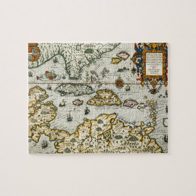 Vintage Map of The Caribbean (1594) Jigsaw Puzzle (Horizontal)