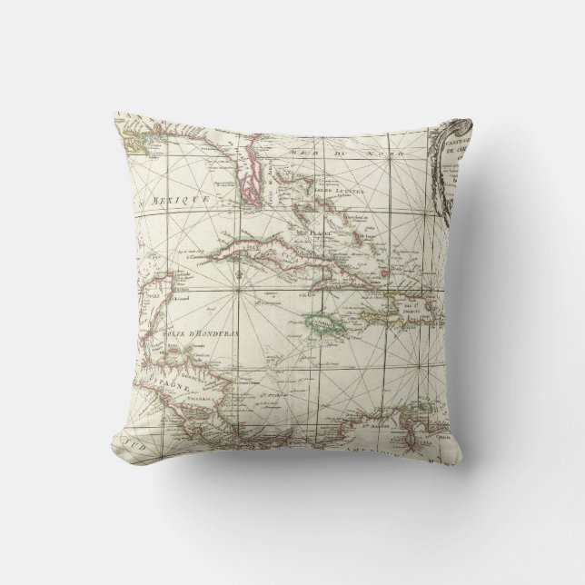 Vintage Map of the Caribbean Throw Pillow (Front)