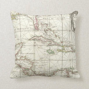 Vintage Map of the Caribbean Throw Pillow