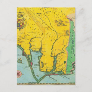 Vintage Map of the Carolina Coast Postcard