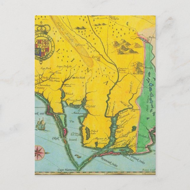 Vintage Map of the Carolina Coast Postcard (Front)