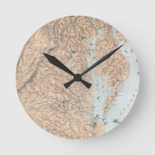 Vintage Map of The Chesapeake Bay (1861) Round Clock