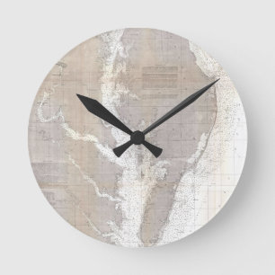 Vintage Map Of The Chesapeake Bay (1866) Round Clock