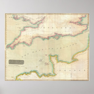 Vintage Map of The English Channel (1814) Poster