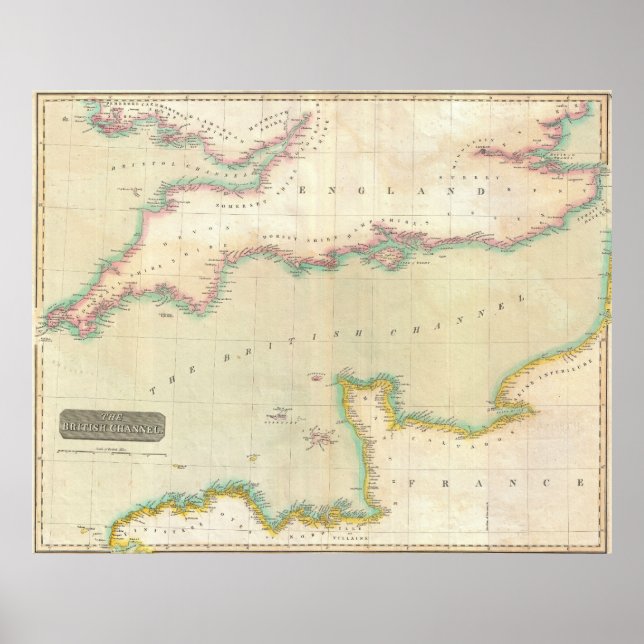Vintage Map of The English Channel (1814) Poster (Front)