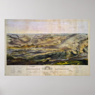 Vintage Map of The Gettysburg Battlefield (1863) Poster