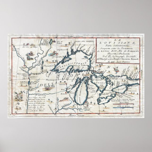 Vintage Map of The Great Lakes (1696) Poster (Front)
