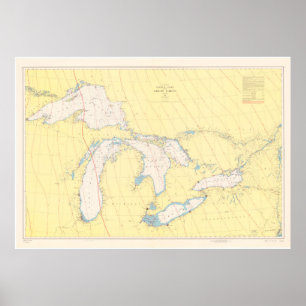Vintage Map of The Great Lakes (1966) Poster
