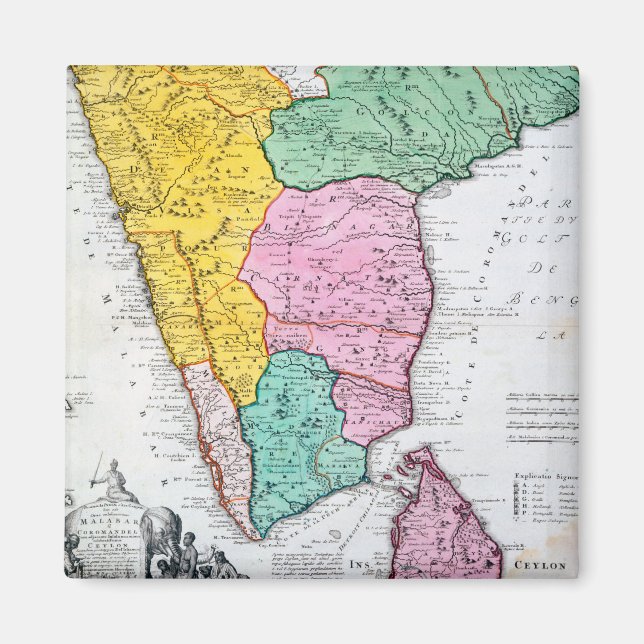Vintage Map of the Indian Peninsula | 1733 Magnet (Front)