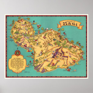 Vintage Map of the Island of Maui Poster