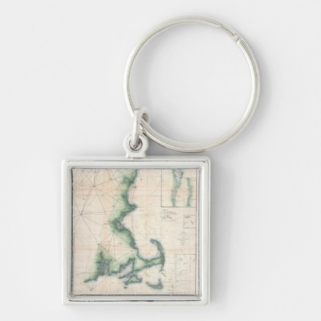 Vintage map of the Massachusetts Coastline Keychain (Front)