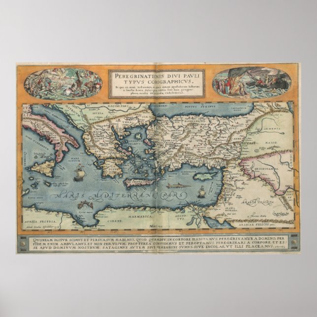 Vintage Map of The Mediterranean (1584) Poster (Front)