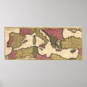 Vintage Map of The Mediterranean (1695) Poster