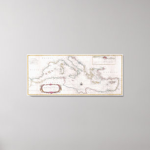 Vintage Map of The Mediterranean Sea (1745) Canvas Print