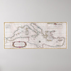 Vintage Map of The Mediterranean Sea (1745) Poster