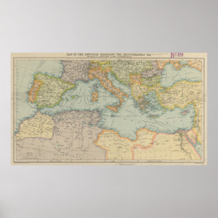 Vintage Map of The Mediterranean Sea (1912) Poster