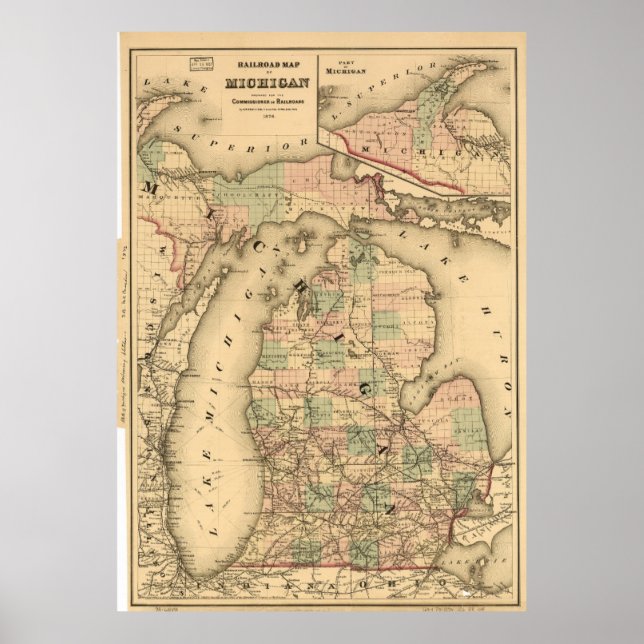 Vintage Map of The Michigan Railroads (1876) Poster (Front)