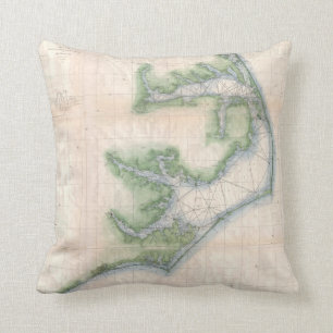Vintage Map of The North Carolina Coast (1875) Throw Pillow