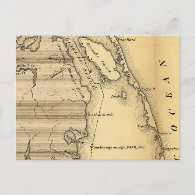 Vintage Map of The Outer Banks (1862) Postcard (Front)