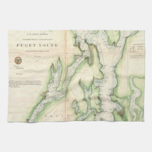 Vintage Map of The Puget Sound (1867) Kitchen Towel