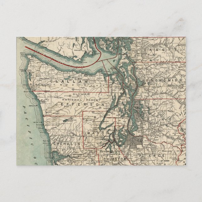Vintage Map of The Puget Sound (1910) Postcard (Front)