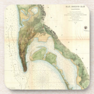 Vintage Map of The San Diego Bay (1857) Coaster