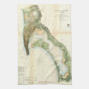 Vintage Map of The San Diego Bay (1857) Kitchen Towel