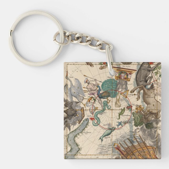 Vintage Map of the South Pole Keychain (Front)