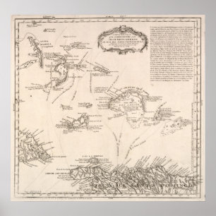 Vintage Map of The Turks and Caicos (1782) Poster