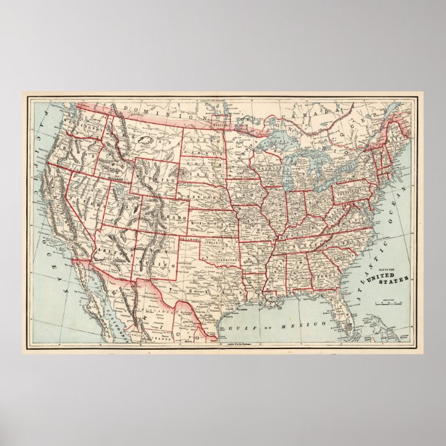 Vintage Map of The United States (1893) Poster (Front)