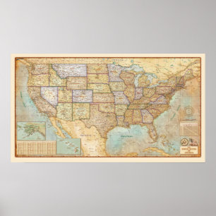Vintage Map of the United States of America Poster