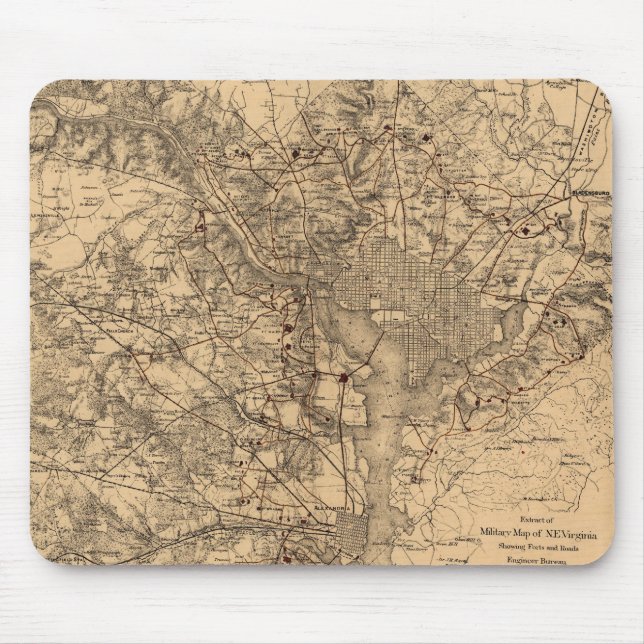 Vintage Map of The Washington DC Area (1865) Mouse Pad (Front)