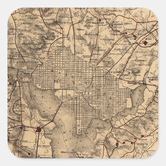 Vintage Map of The Washington DC Area (1865) Square Sticker  Zazzle.ca