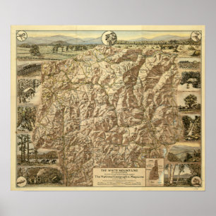 Vintage Map of the White Mountains New Hampshire Poster