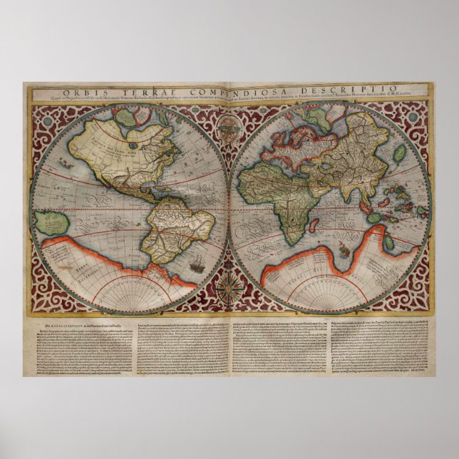 Vintage Map of The World (1587) Poster (Front)
