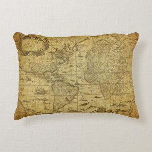 vintage map of the world 1635 accent pillow