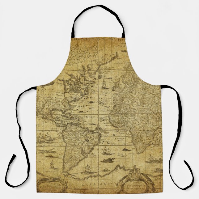 vintage map of the world 1635 apron (Front)
