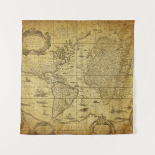 vintage map of the world 1635 tapestry