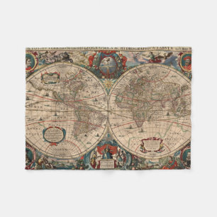 Vintage Map of The World (1641) Fleece Blanket
