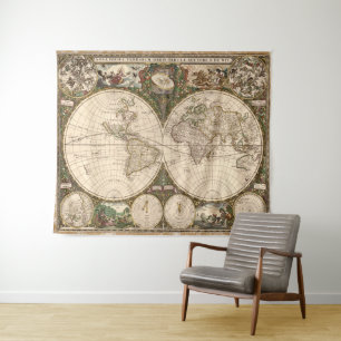 Vintage Map of The World (1660) Tapestry