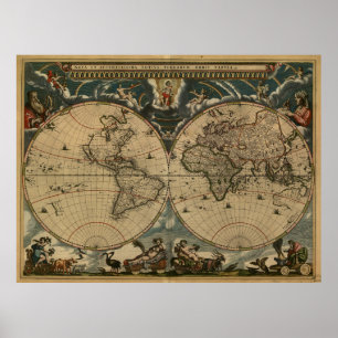 Vintage Map of The World (1664) Poster