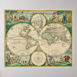 Vintage Map of The World (1670) Poster