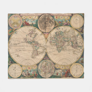 Vintage Map of The World (1672) 2 Fleece Blanket