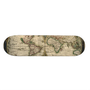 Vintage Map of The World (1689) Skateboard