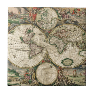 Vintage Map of The World (1689) Tile