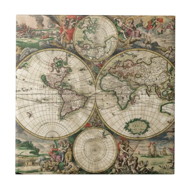 Vintage Map of The World (1689) Tile (Front)